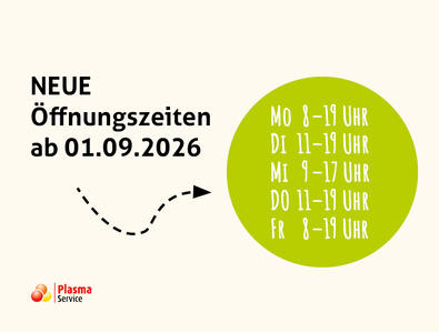 Plasma Service Europe 2026 KW 36 Öffnungszeiten KA