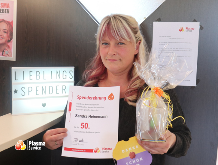 Plasma Service Europe Nordhausen 50. Spende Sandra Heinemann