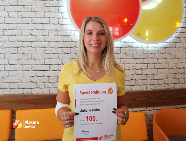 Plasma Service Europe Rostock 100. Spende Juliane Hahn