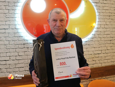 Plasma Service Europe Rostock 800. Spende Lothar Rudi Fritz Rachow