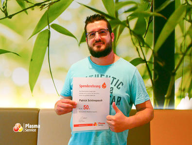 Plasma Service Europe Wuppertal 50. Spende Patrick Schönepauck